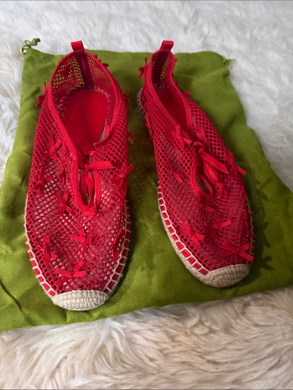Tory Burch Red Mesh Mini Bow Espadrille Flats Size 10 New with bag and box